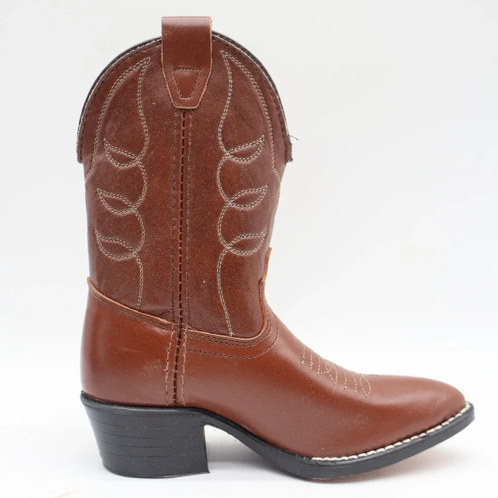Acme Cowboy Boots Kids Size 10 D Vintage Brown Leather Made in USA NIB 2406